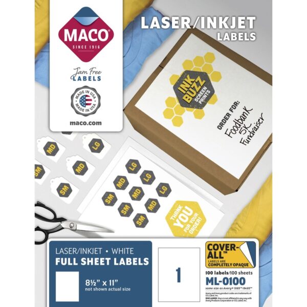 Maco White Full-sheet Shipping Labels