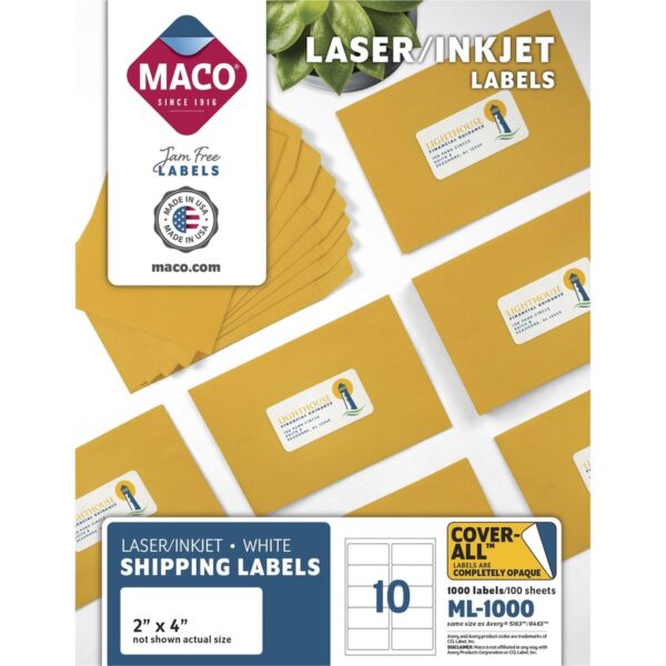 Maco Laser Printer White Shipping Labels