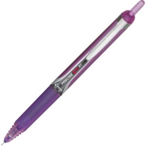 A purple pen with a silver tip and black ink.