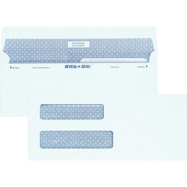 Quality Park No. 8 5/8 Double-Window Security Envelopes with Reveal-N-Seal® Self-Seal Closure