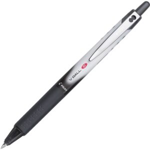 A black and silver pen with a red dot on the tip.