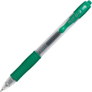 A green pen with a black tip and white writing.