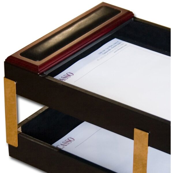 Dacasso Rosewood & Leather Double Letter Trays - Image 2