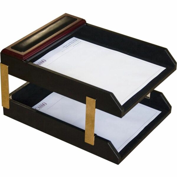 Dacasso Rosewood & Leather Double Letter Trays