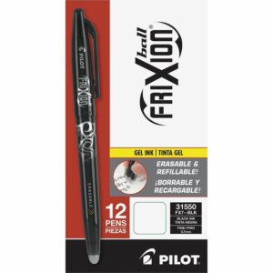 A package of pilot frixion pens with black ink.