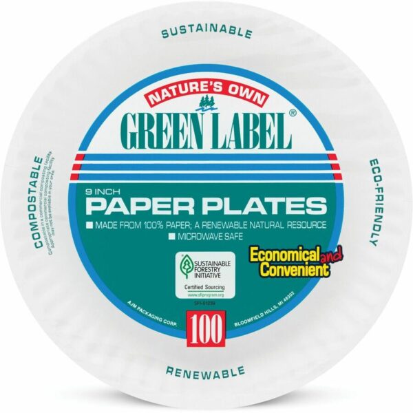 AJM 9" Green Label Economy Paper Plates - Image 3