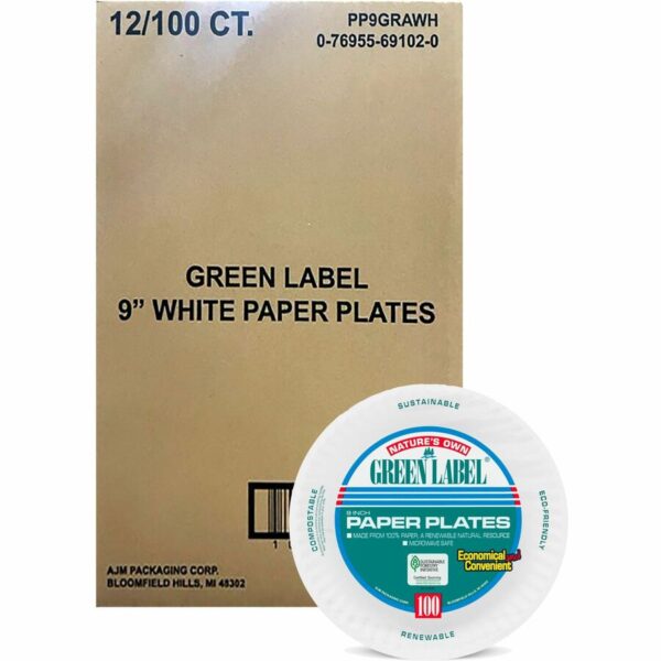 AJM 9" Green Label Economy Paper Plates