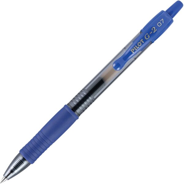 A blue pen with a black tip and white writing.