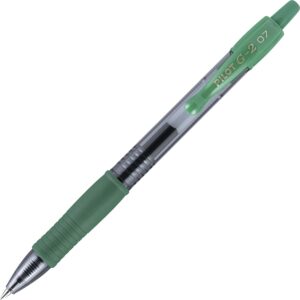 A green pen with a black tip and white writing.