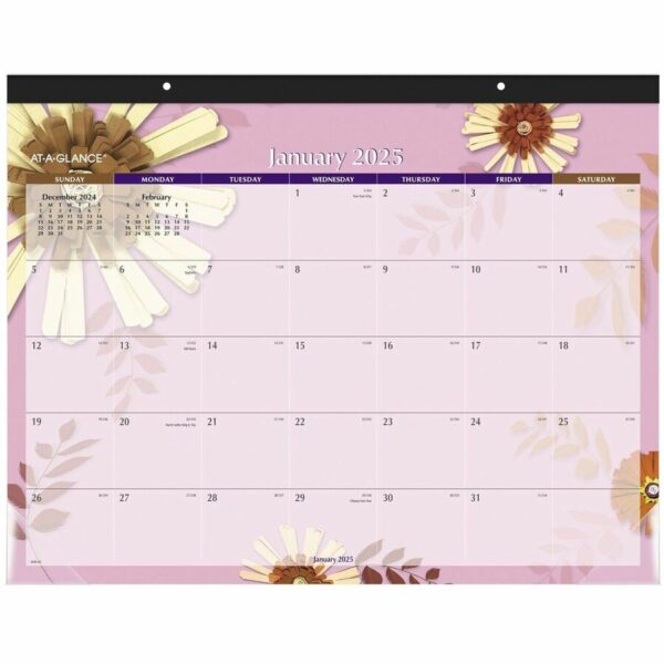 At-A-Glance Paper Flowers Monthly Desk Pad, Standard, 21 3/4" x 17"