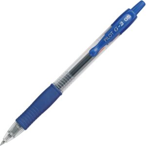 A blue pen with a black tip and white writing on it.