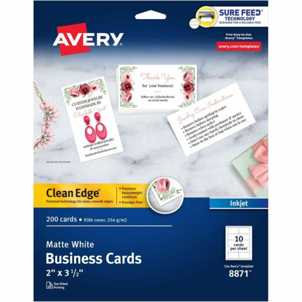 Avery Clean Edge Business Cards, 2" x 3.5" , White, 200 (08871)