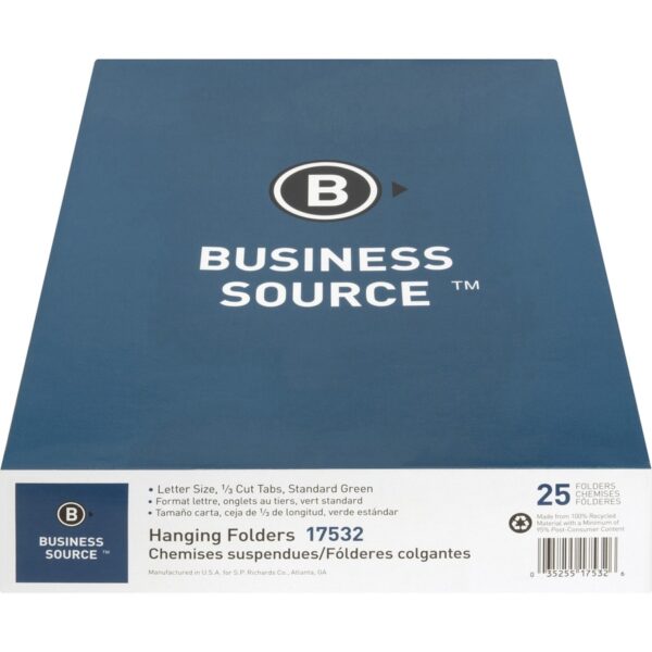 Business Source 1/3 Tab Cut Letter Recycled Hanging Folder - Image 2