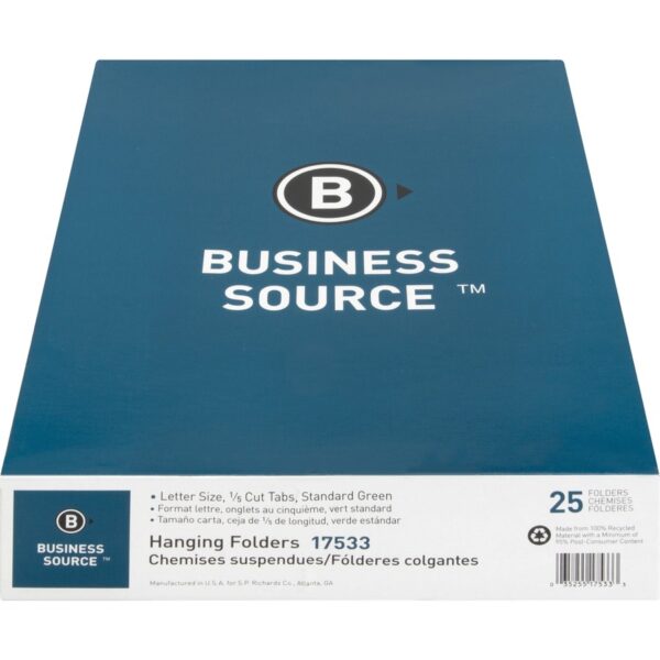 Business Source 1/5 Tab Cut Letter Recycled Hanging Folder - Image 4