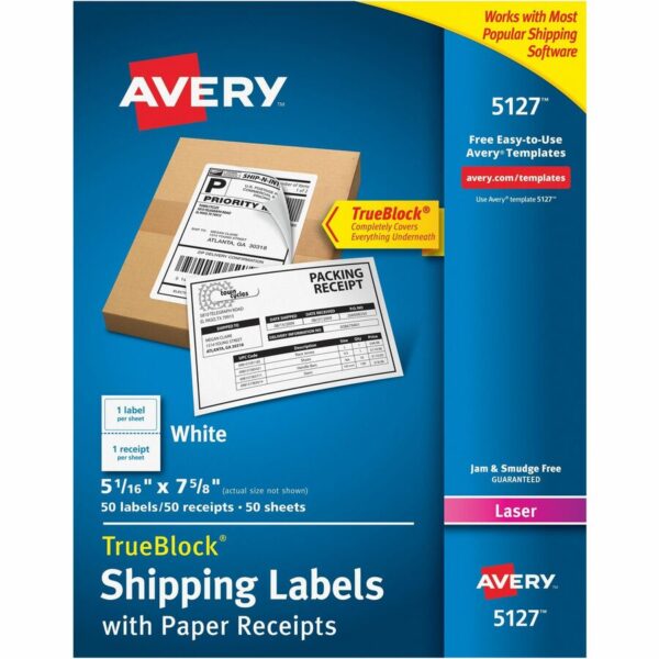 Avery® Shipping Labels with Receipt, 5-1/16" x 7-5/8" , 50 Labels (5127)