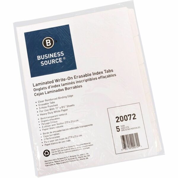 Business Source 3-Ring 5-Tab Erasable Tab Indexes - Image 3