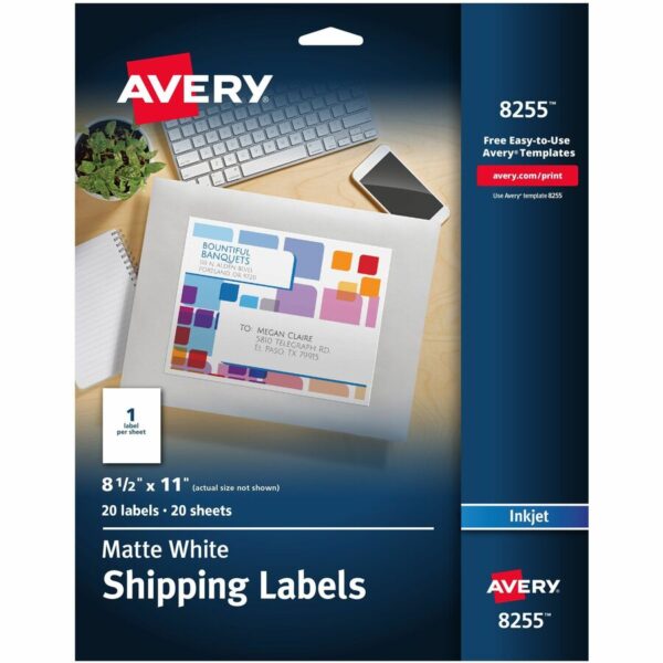 Avery White Shipping Labels, 8-1/2" x 11" , 20 Labels (8255)