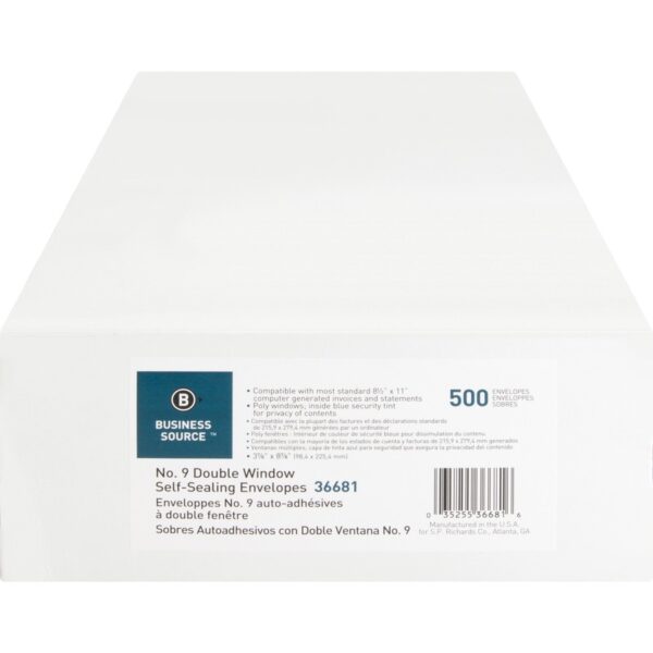 Business Source No. 9 Double Window Invoice Envelopes - Image 3