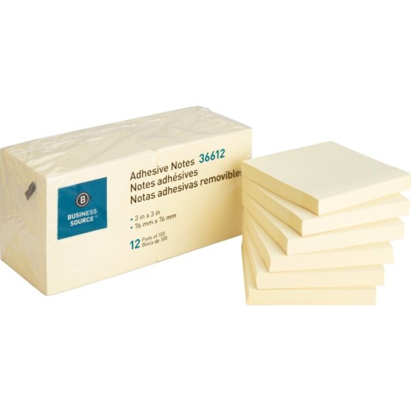 Business Source Yellow Repositionable Adhesive Notes