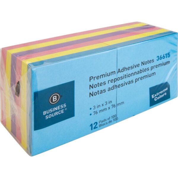 Business Source 3x3 Extreme Colors Adhesive Notes - Image 2