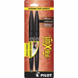 A package of pilot frixion pens in black.