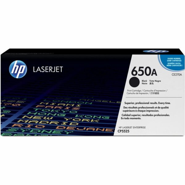 HP 650A (CE270A) Original Laser Toner Cartridge - Single Pack - Black - 1 Each