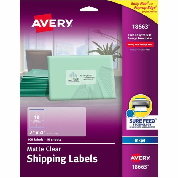 Avery Shipping Labels, Sure Feed, 2" x 4" , 100 Clear Labels (18663)