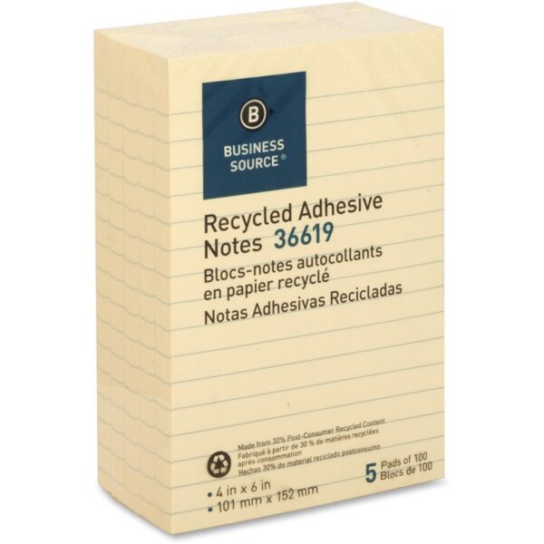 Business Source Yellow Adhesive Notes - Image 2