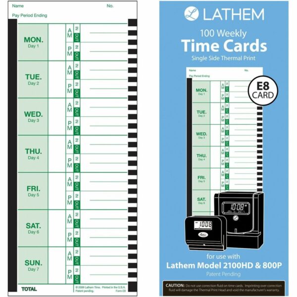 Lathem Thermal Time Clock Weekly Attendance Cards