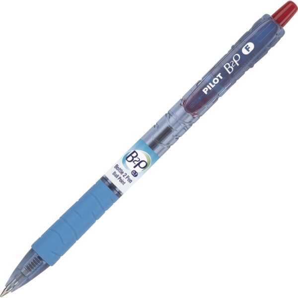 A blue pen with red tip and black ink.