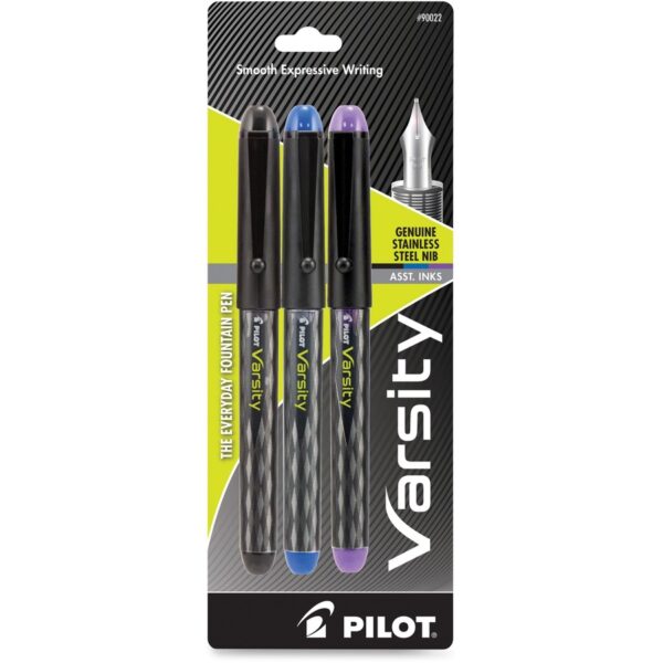 A set of three pens with different colors.