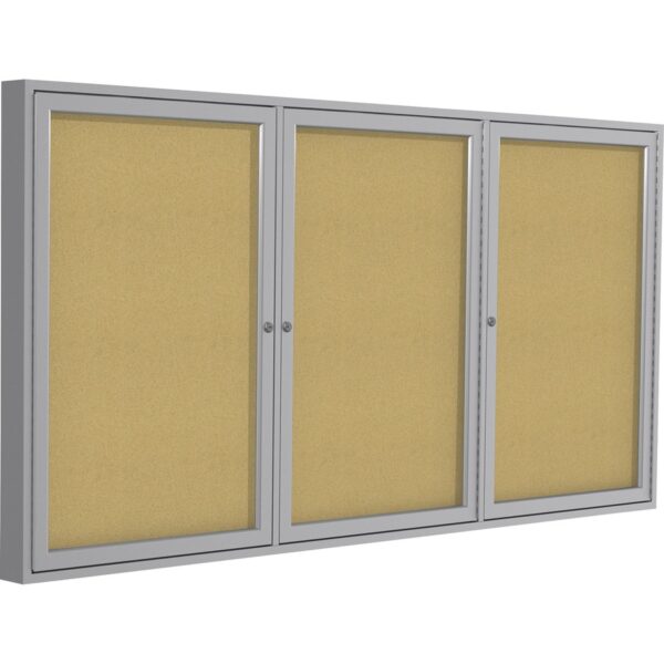 Ghent 3 Door Enclosed Natural Cork Bulletin Board with Satin Frame