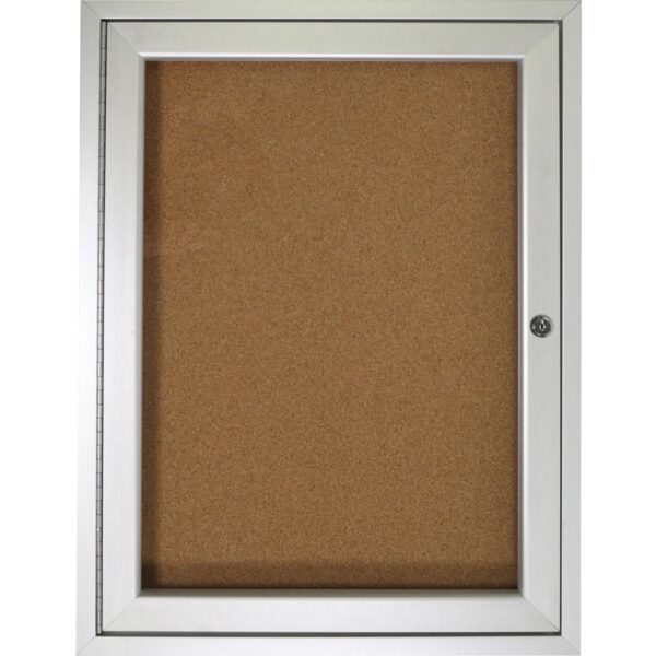 Ghent 1 Door Enclosed Natural Cork Bulletin Board with Satin Frame