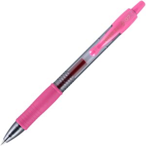 A pink pen with a red tip and black ink.