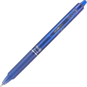 A blue pen with a white tip and black ink.