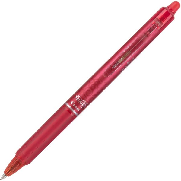 A red pen with white tip and black ink.