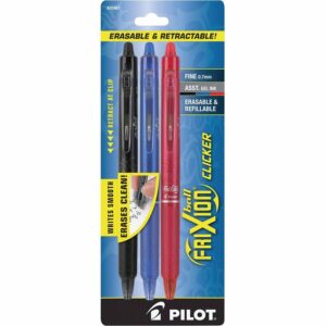 A package of pilot frixion pens in different colors.