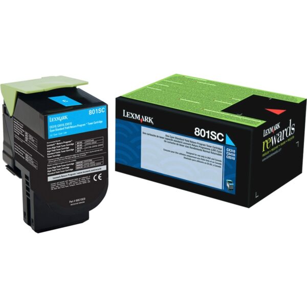 Lexmark Unison 801SC Original Standard Yield Laser Toner Cartridge - Cyan - 1 Each