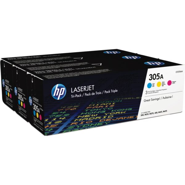 HP 305A CYM (CF370AM) Original Laser Toner Cartridge - Tri-pack - Cyan, Magenta, Yellow - 3 Carton