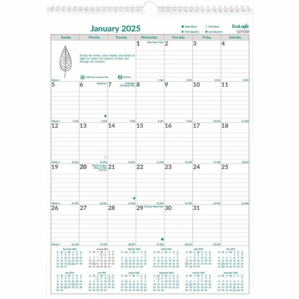 Brownline EcoLogix® Monthly Wall Calendar 12" x 17" English