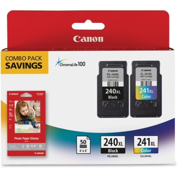 Canon PG-240XL/CL-241XL/GP-502 Original High Yield Inkjet Ink Cartridge/Paper Kit - Combo Pack - Black, Tri-color - 2 Pack