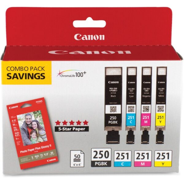 Canon PGI-250/CLI-251 Original Inkjet Ink Cartridge/Paper Kit - Combo Pack - Pigment Black, Cyan, Magenta, Yellow - 4 / Pack