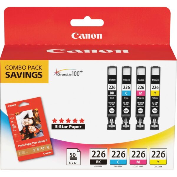 Canon CLI-226 Original Inkjet Ink Cartridge/Paper Kit - Value Pack - Black, Cyan, Magenta, Yellow - 4 / Pack