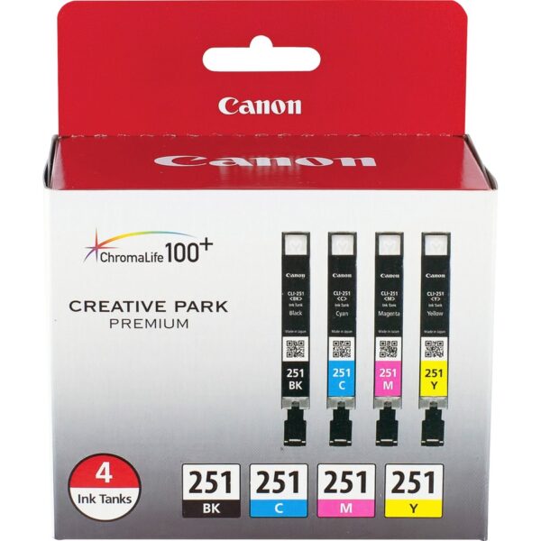 Canon CLI-251 Original Inkjet Ink Cartridge - Value Pack - Black, Cyan, Magenta, Yellow - 4 Pack