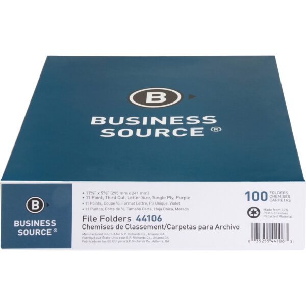 Business Source 1/3 Tab Cut Recycled Top Tab File Folder - Image 3