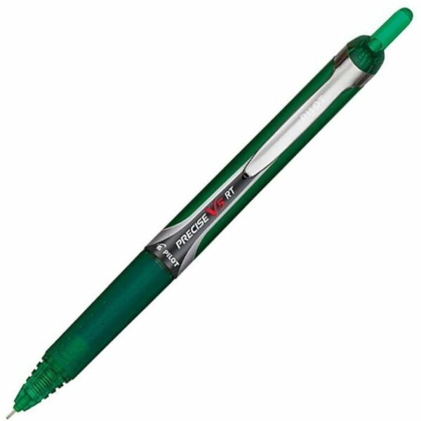 A green pen with a white tip and black writing.