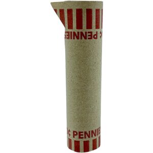 A roll of penny wrappers with red stripes.