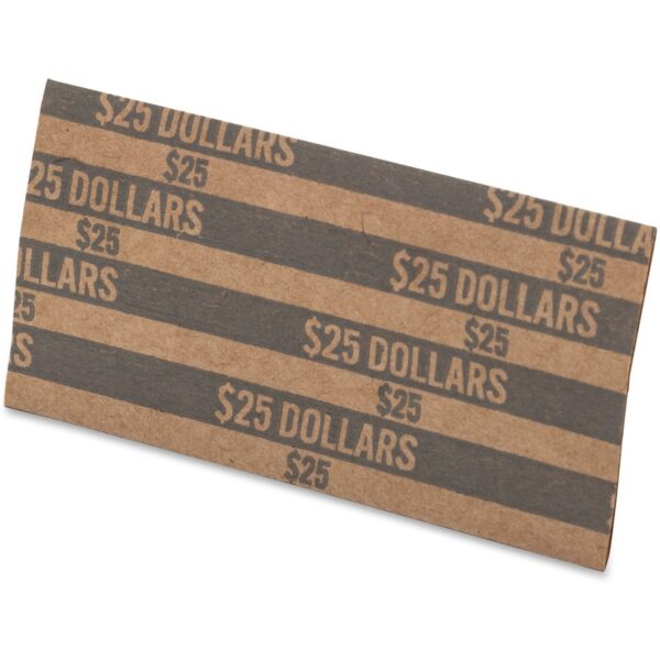 A brown paper money wrapper with $ 2 5 dollars written on it.