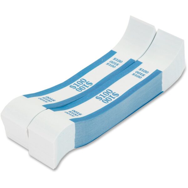 A pair of blue and white paper bands.