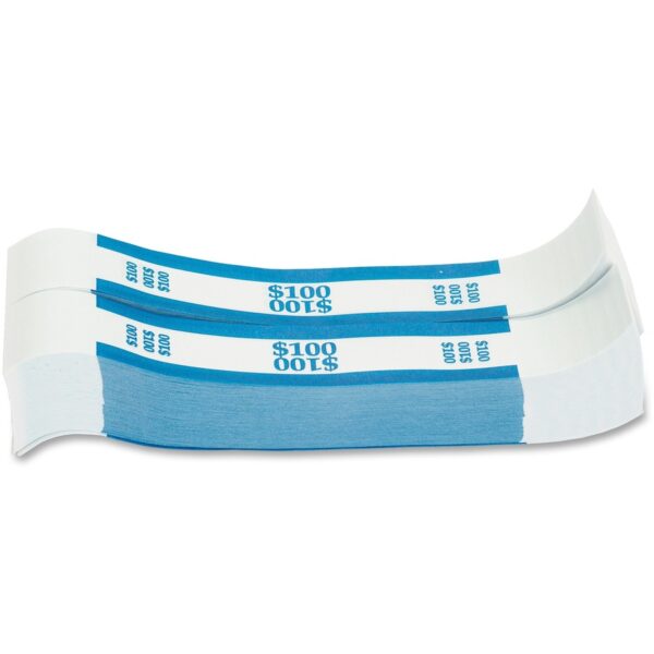 A pair of blue and white paper bands.